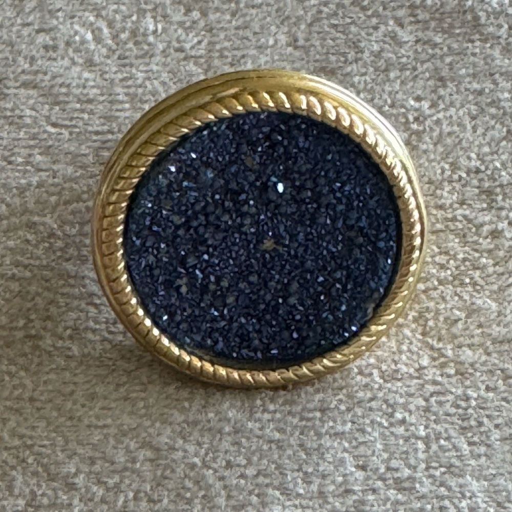RARE FIND 14K Yellow Gold Blue Druzy Quartz Ring